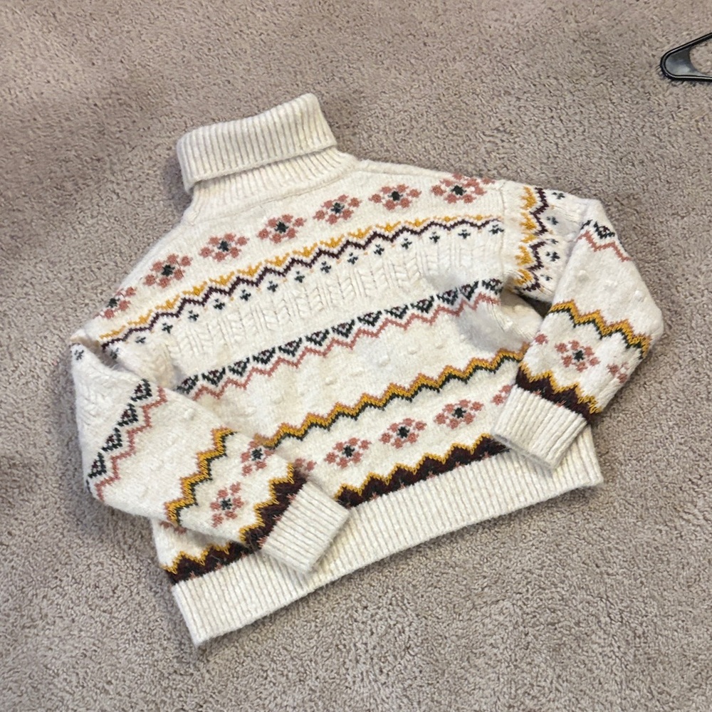 Evereve Cream Multicolor Patterned Turtleneck Swe… - image 3